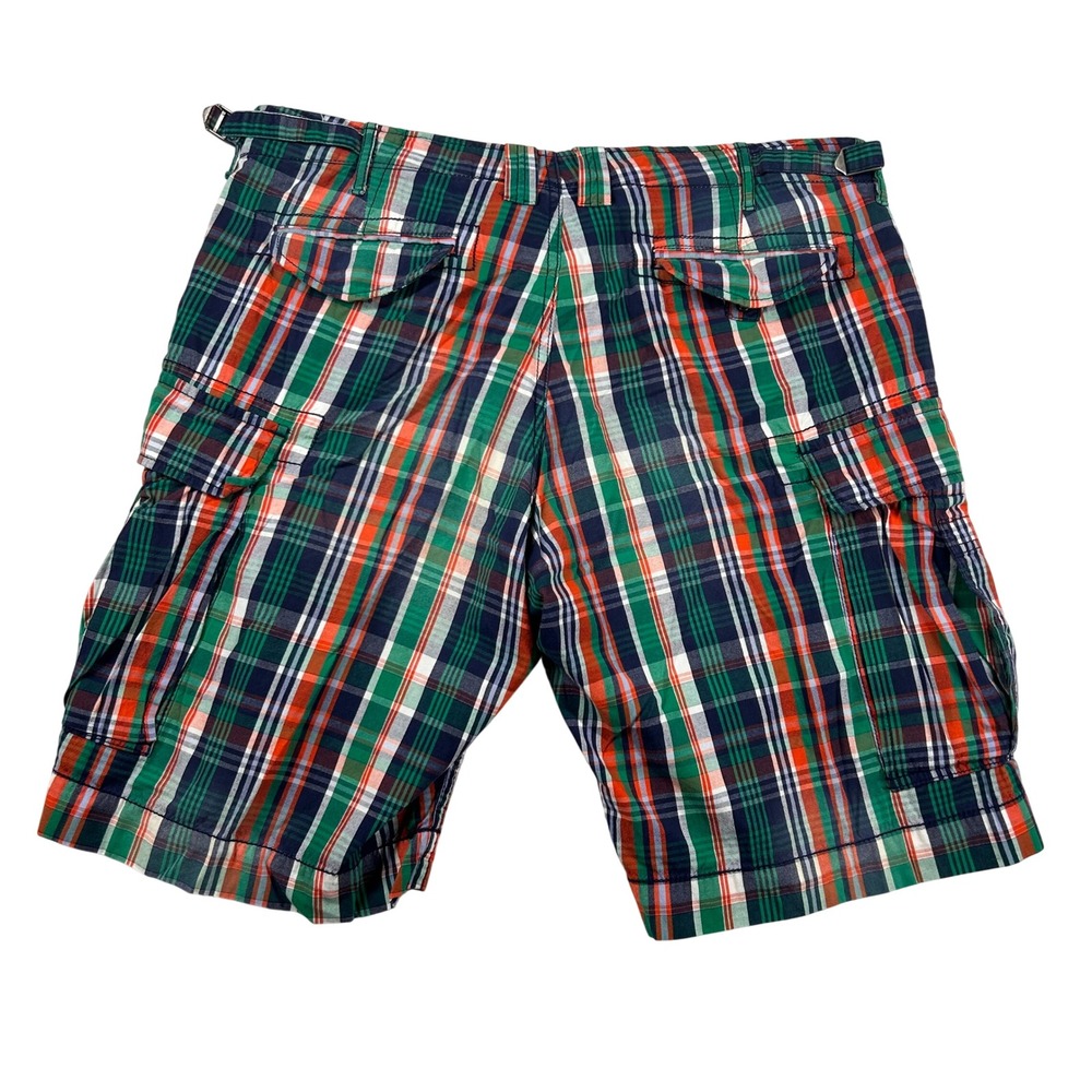 Vintage Polo Ralph Lauren Shorts Men 36 Green Plaid Cargo Cotton 90s Y2K Utility - Picture 2 of 12